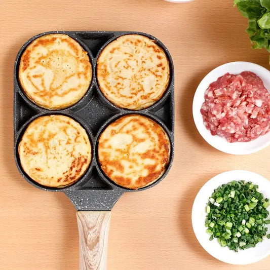 4-Hole Egg Frying Pan Nonstick Cookware Steak Pancake Pans Omelet Pan Frying Pot Brush for Gas Stove Induction Cooker