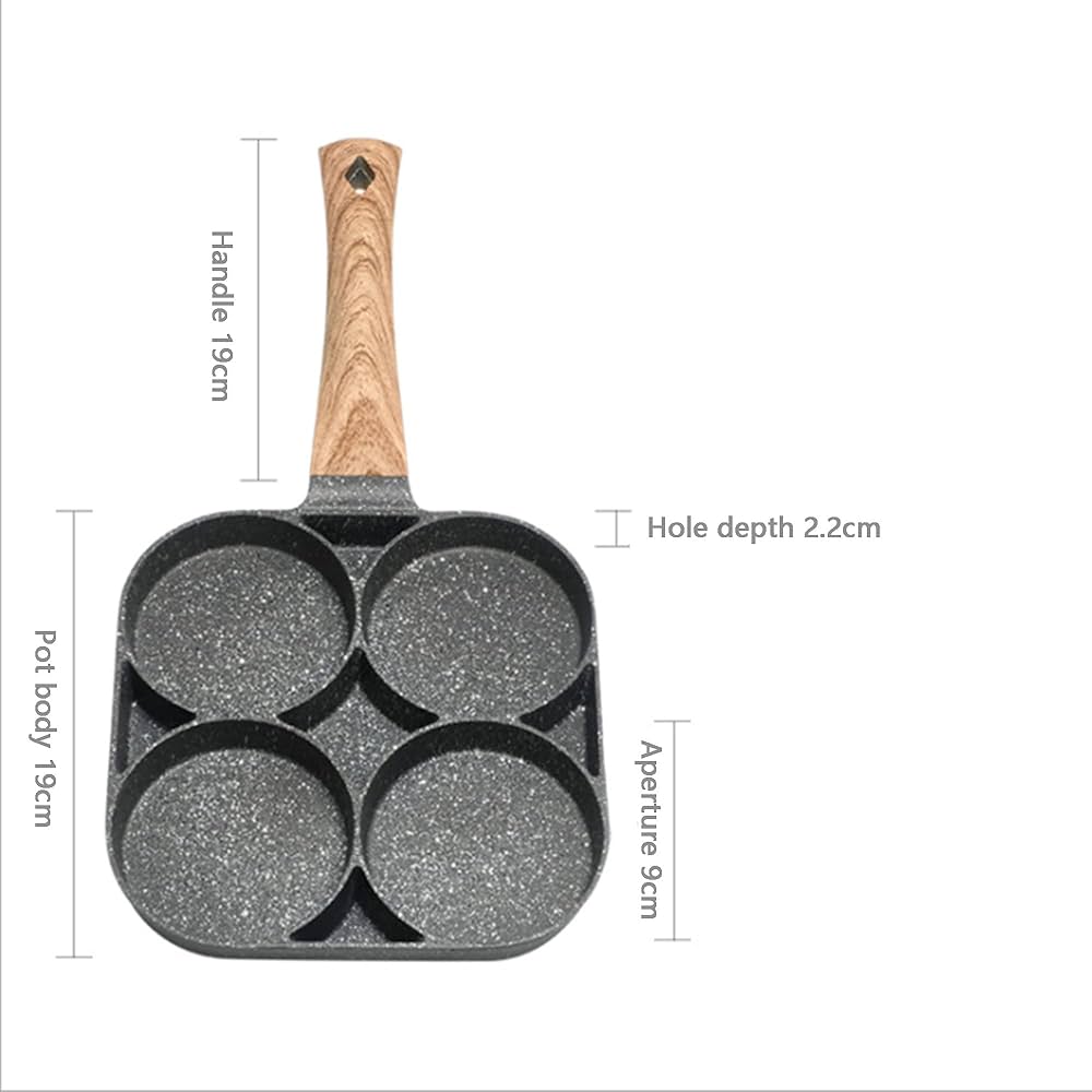 4-Hole Egg Frying Pan Nonstick Cookware Steak Pancake Pans Omelet Pan Frying Pot Brush for Gas Stove Induction Cooker